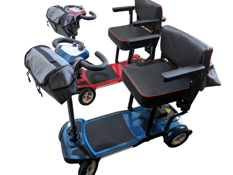 CruiseSkooter mobility scooter for cruises. Blue and red side by side9