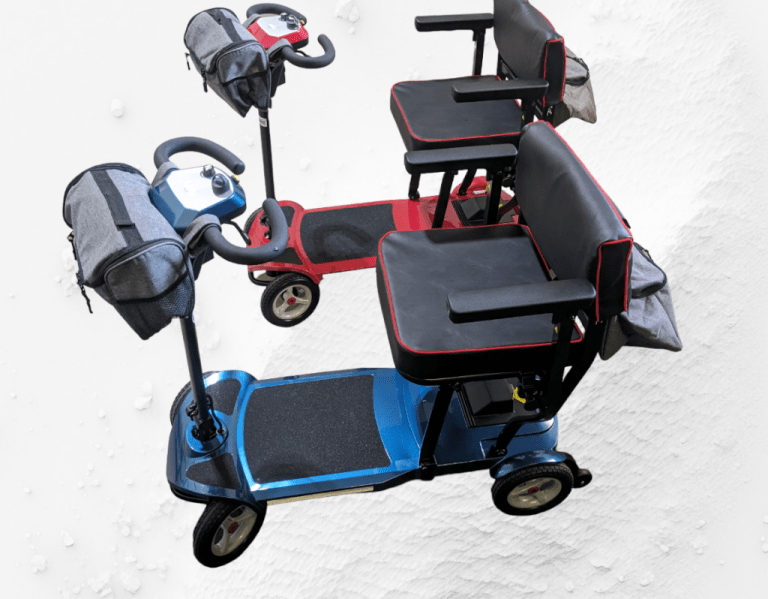 CruiseSkooter mobility scooter for cruises. Red and blue on sand2